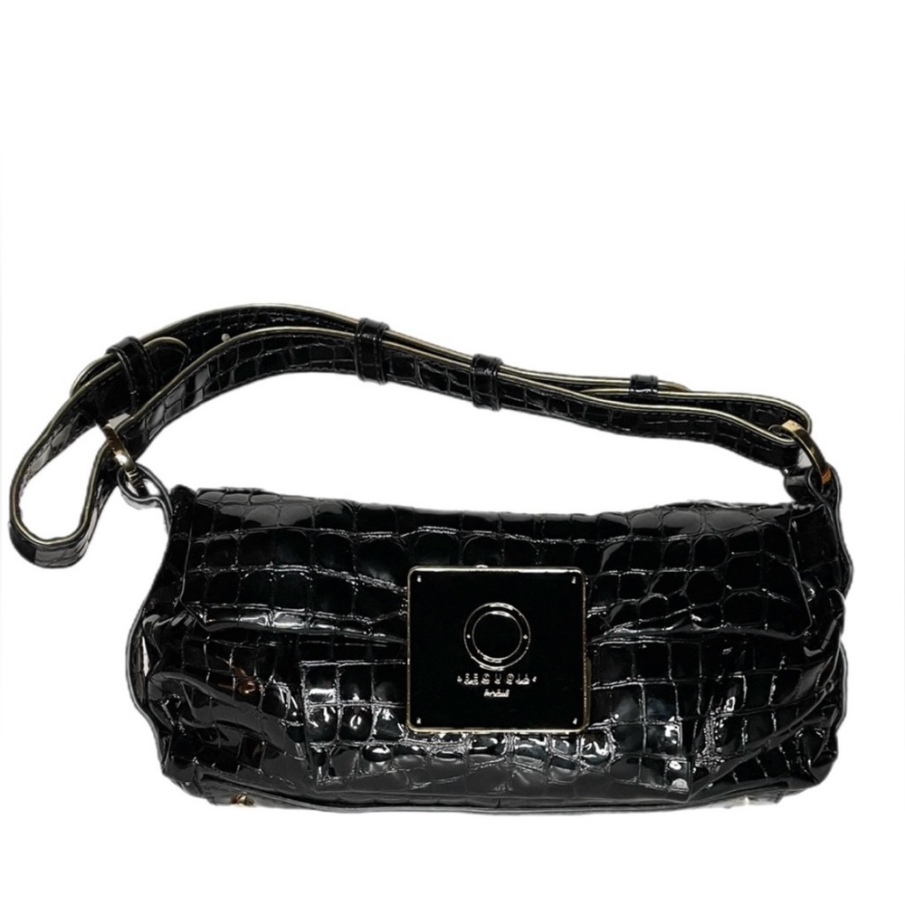 Vintage Sequoia Paris Snake Embossed Patent Leather Shoulder bag/Dark Black EUC